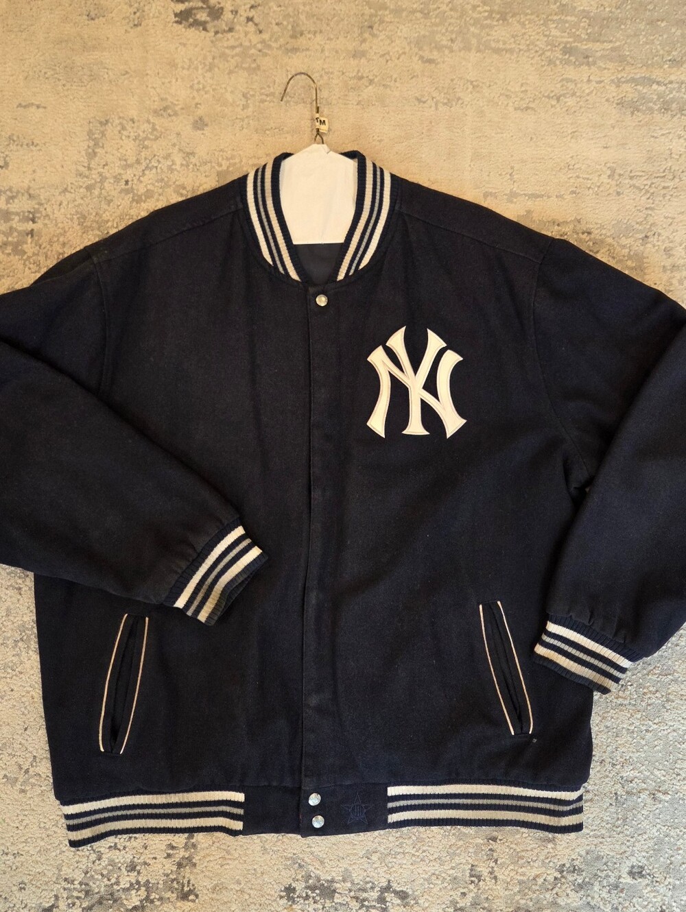 Yankees Navy Wool Varsity Jacket with White Logo 2XL